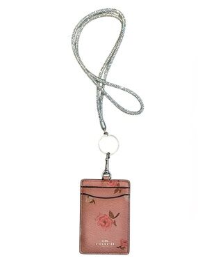 Coach Pink Rose Print Lanyard Card Holder with Unbranded Sparkly Lanyard